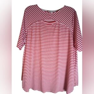 Chicos Womens Red & White Striped Long Top Size Chicos 3 Keyhole Work Casual